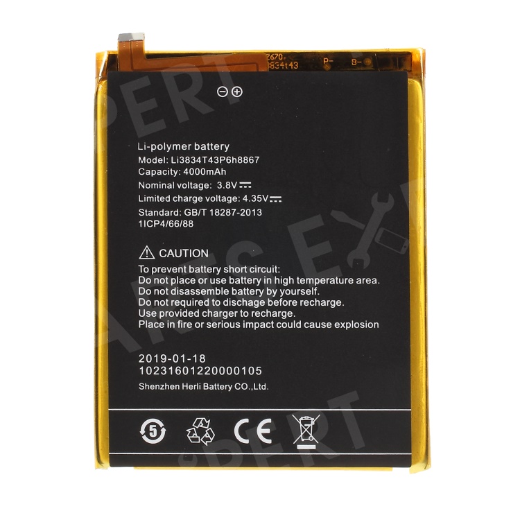 

3.8V 4000mAh Li-polymer Cell Battery Replacement for Umi Super Li3834T43P6h8867, UMI Super