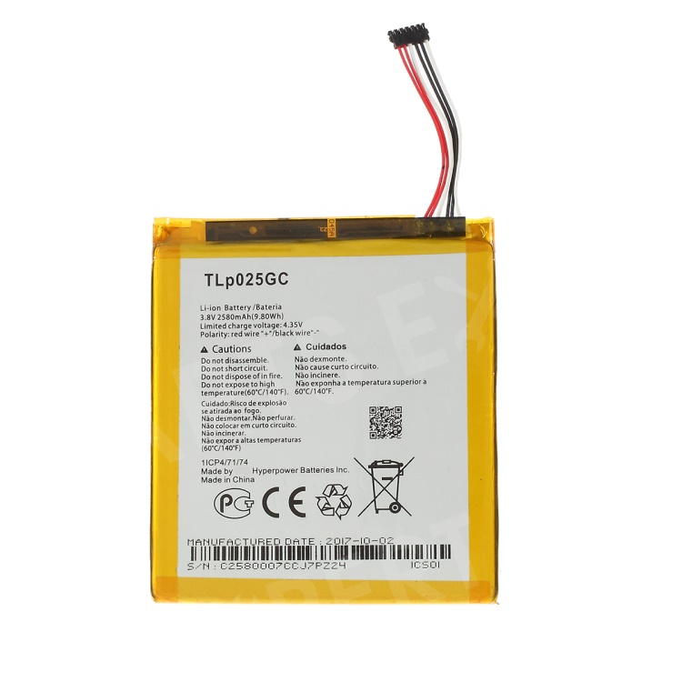 

OEM Disassembly 2580mAh 3.8V TLP025GC Li-Polymer Battery Replacement for Alcatel One Touch Pixi 4 (7) 3G / 9003, Other Alcatel Models