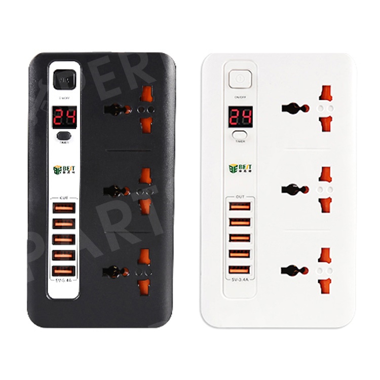 

BEST BST-04 Power Strip 3 AC Outlets Time Setting with 5 USB Charging Ports Surge Protector (EU Plug)