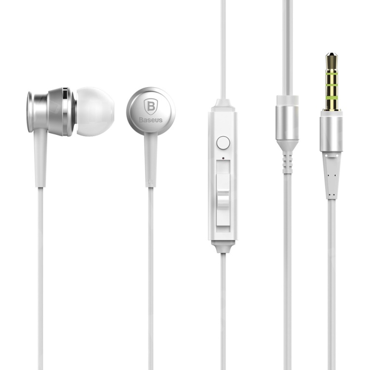 

BASEUS Lark Series 3.5mm Wired In-ear Earphone with Mic for iPhone Samsung Sony - Silver Color, iPhone 6s 4.7-inch
