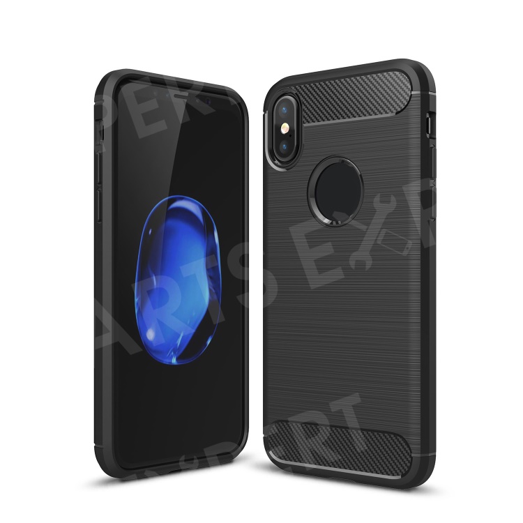 

For Apple iPhone XS / X 5.8 inch Carbon Fiber Texture Brushed Soft TPU Case Cover - Black, iPhone XS 5.8 inch