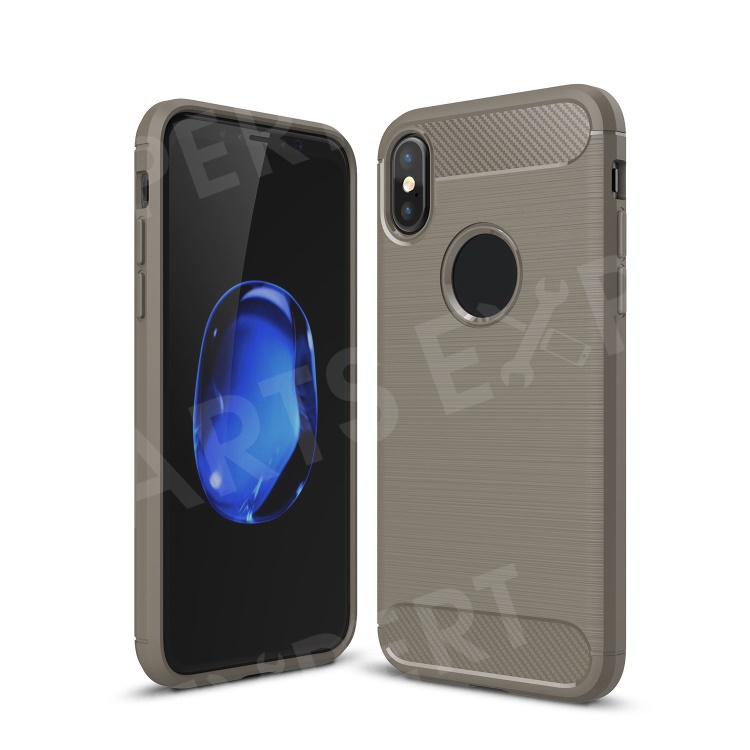 

Carbon Fiber Texture Brushed Soft TPU Phone Case for iPhone XS / X 5.8 inch - Grey, iPhone XS 5.8 inch