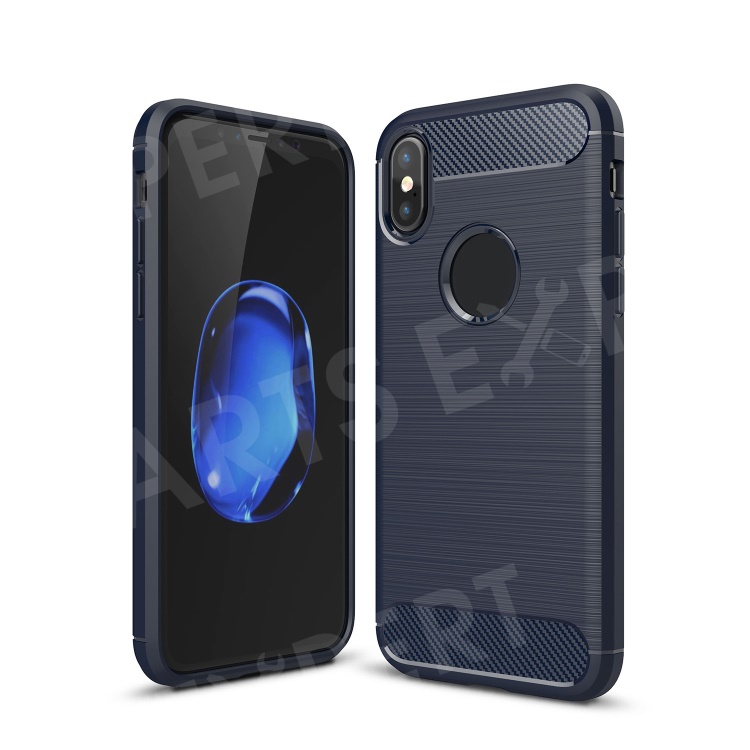 

Carbon Fiber Texture Brushed TPU Mobile Shell for Apple iPhone XS / X 5.8 inch - Dark Blue, iPhone XS 5.8 inch