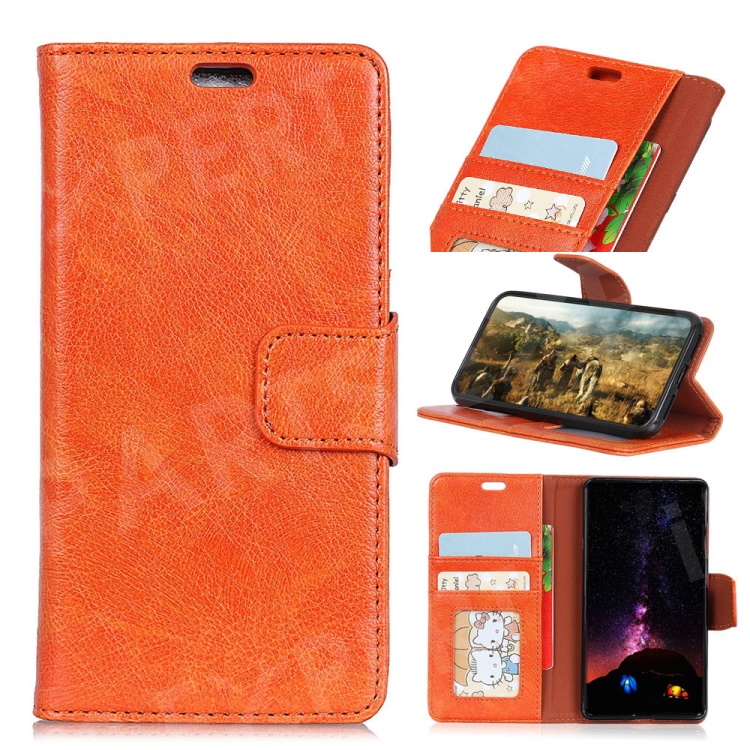 

For iPhone 9 Plus Textured Split Leather Wallet Mobile Casing with Stand - Orange, iPhone XS Max 6.5 inch