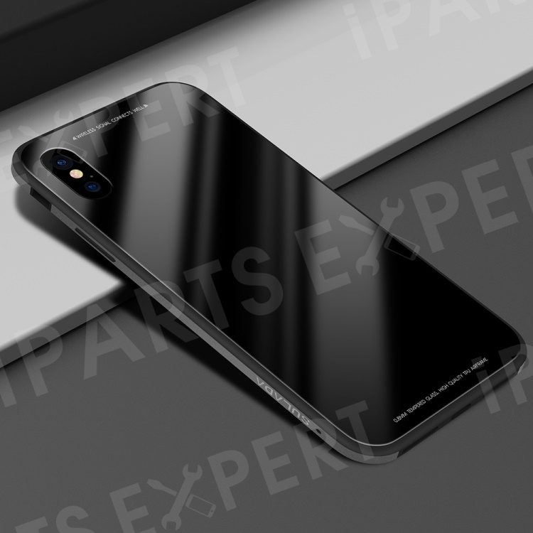 

SULADA Tempered Glass + Silicone + Metal Hybrid Drop-proof Cover for iPhone Xs Max 6.5-inch - Black, iPhone XS Max 6.5 inch