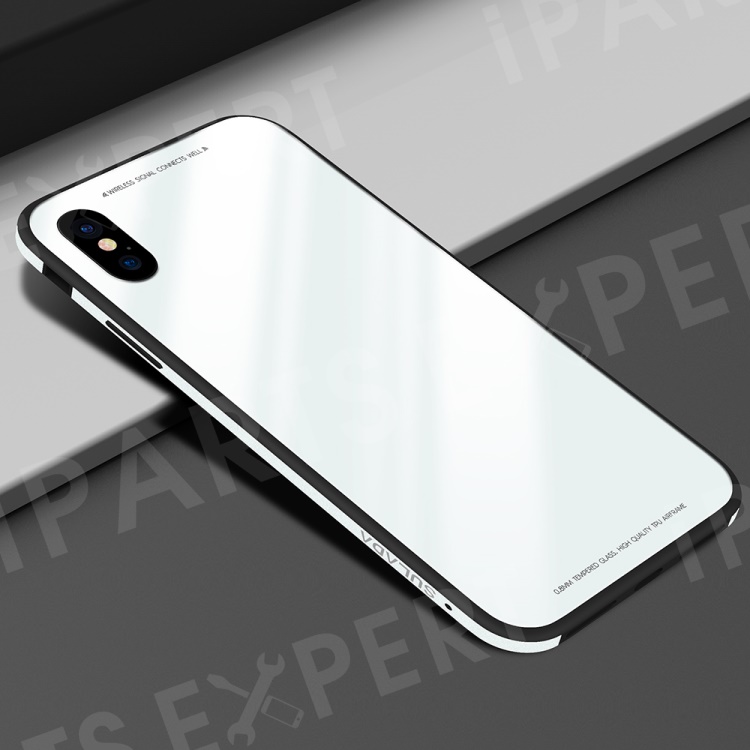 

SULADA Tempered Glass + Silicone + Metal Hybrid Drop-proof Back Case for iPhone Xs Max 6.5-inch - White, iPhone XS Max 6.5 inch