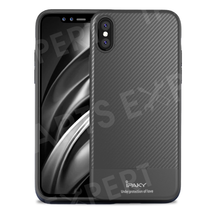 

IPAKY Carbon Fiber Texture TPU Mobile Phone Cover for iPhone XS Max 6.5 inch - Grey, iPhone XS Max 6.5 inch