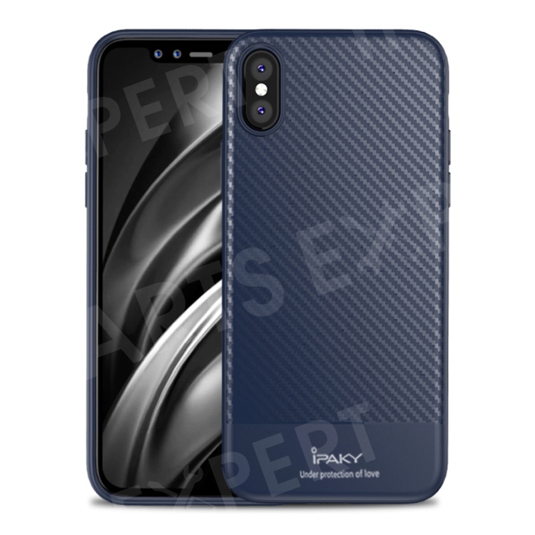 

IPAKY Carbon Fiber Texture TPU Mobile Phone Shell for iPhone XS Max 6.5 inch - Dark Blue, iPhone XS Max 6.5 inch