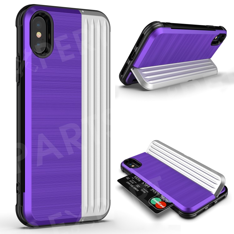 

ANGIBABE Case for iPhone Xs Max 6.5-inch (Kickstand and Card Holder) PC TPU Dual Layer Hybrid Case - Purple / Silver, iPhone XS Max 6.5 inch