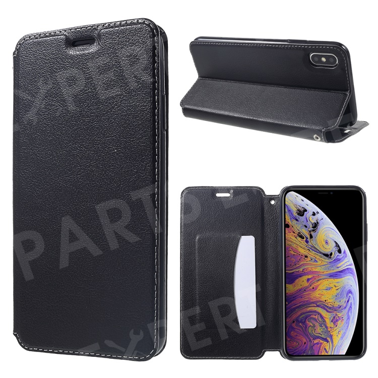 

For iPhone XS Max 6.5 inch Card Holder Stand Auto-absorbed Leather Case - Black, iPhone XS Max 6.5 inch