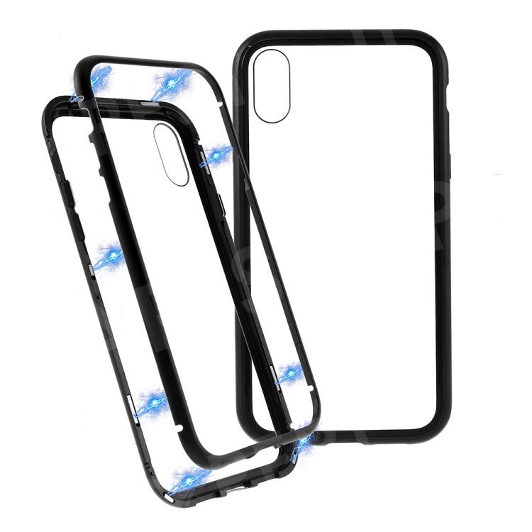 

For iPhone XR 6.1 inch Magnetic Adsorption Cover [Metal Frame + Tempered Glass Back] - Black, iPhone XR 6.1 inch