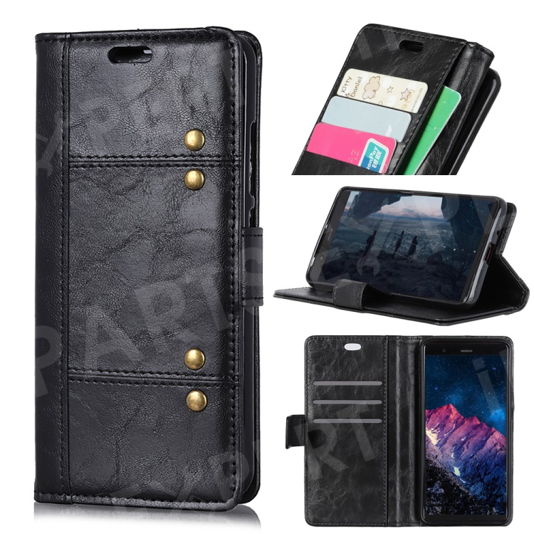 

Rivet Decor Stand Wallet Magnetic Leather Phone Case for iPhone Xs 5.8 inch - Black, iPhone XS 5.8 inch