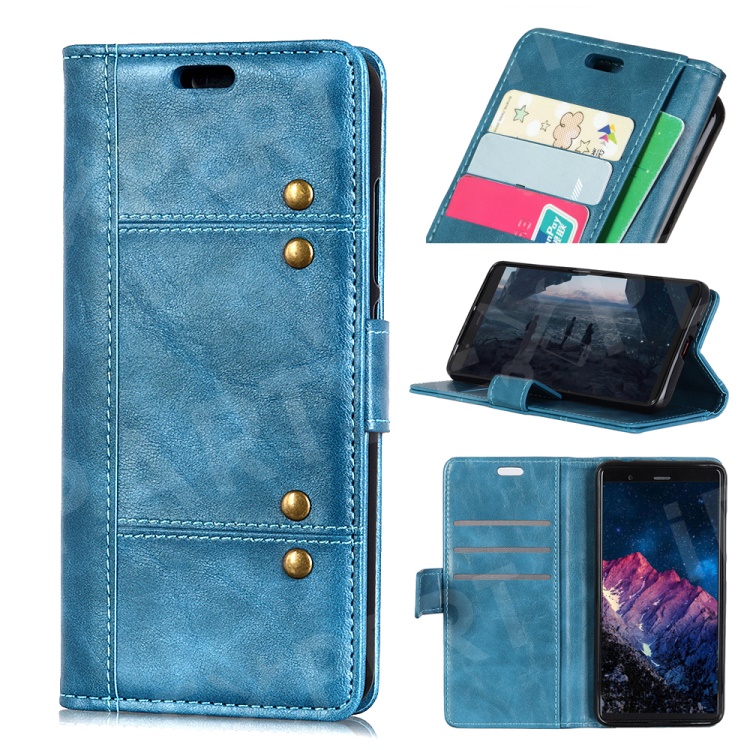 

For iPhone Xs 5.8 inch Rivet Decor Leather Stand Wallet Magnetic Phone Cover - Blue, iPhone XS 5.8 inch