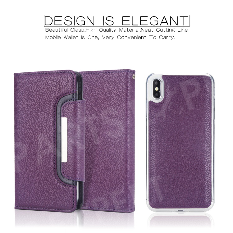 

For iPhone XR 6.1 inch Litchi Grain Magnet Detachable 2-in-1 Leather Wallet Protection Cover - Purple, iPhone XR 6.1 inch