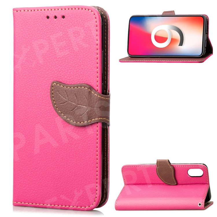

Leaf Shape Magnetic Flap Leather Wallet Cell Phone Shell for iPhone XS Max 6.5 inch - Rose, iPhone XS Max 6.5 inch