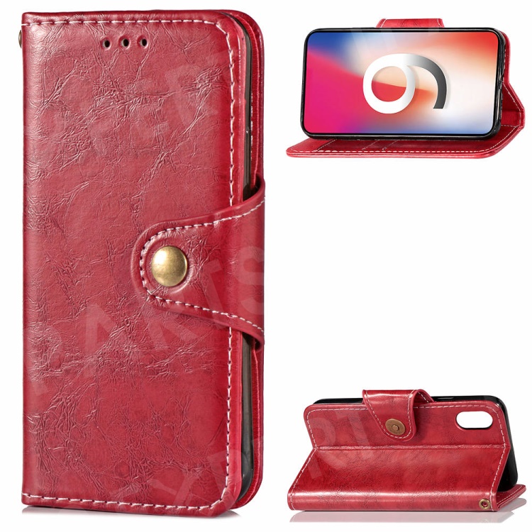 

Retro Style PU Leather Wallet Stand Case for iPhone Xs Max 6.5 inch - Red, iPhone XS Max 6.5 inch