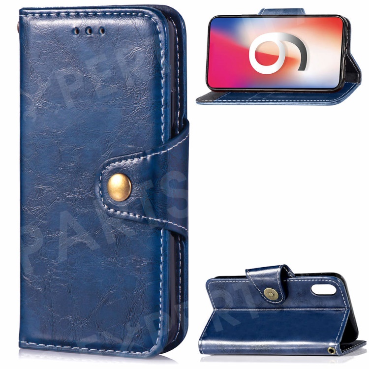 

Retro Style PU Leather Wallet Stand Shell for iPhone Xs Max 6.5 inch - Blue, iPhone XS Max 6.5 inch