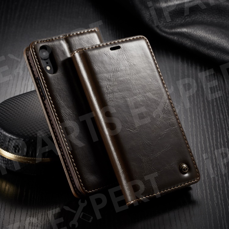 

CASEME 003 Series Oil Wax Leather Magnetic Wallet Stand Case Shell for iPhone XR 6.1 inch - Brown, iPhone XR 6.1 inch