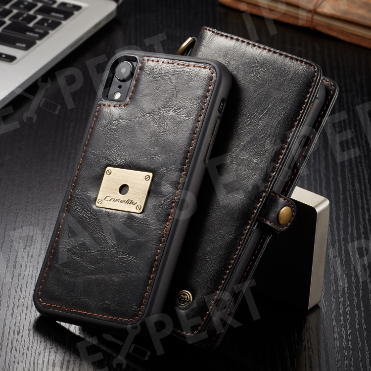 

CASEME Qin Series Detachable 2-in-1 Split Leather Wallet Phone Case for iPhone XR 6.1 inch - Black, iPhone XR 6.1 inch