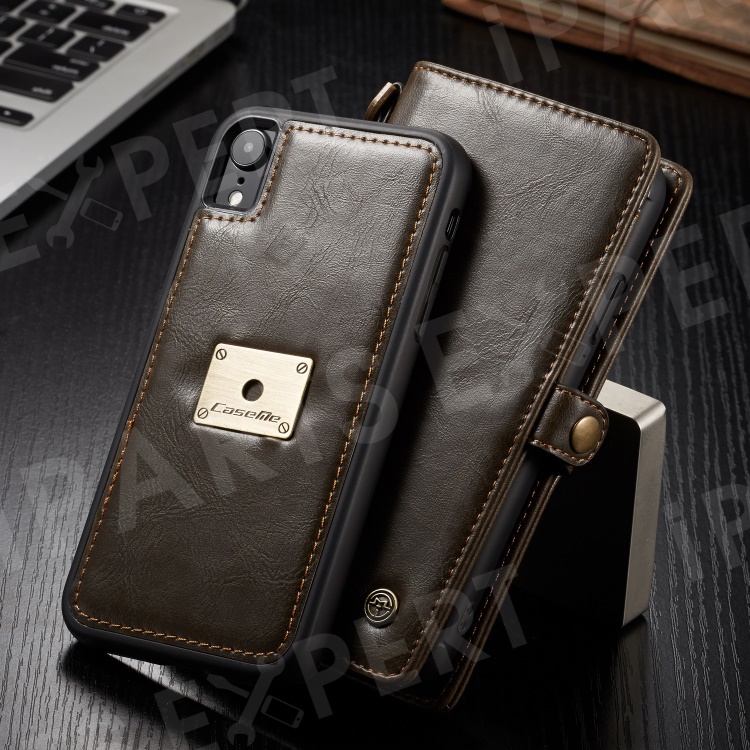 

CASEME Qin Series Detachable 2-in-1 Split Leather Wallet Phone Cover Case for iPhone XR 6.1 inch - Brown, iPhone XR 6.1 inch