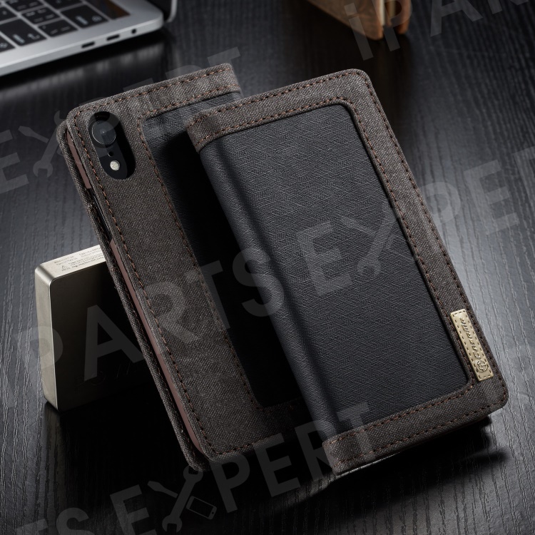 

CASEME 006 Series Canvas Leather Stand Wallet Case for iPhone XR 6.1 inch - Black, iPhone XR 6.1 inch
