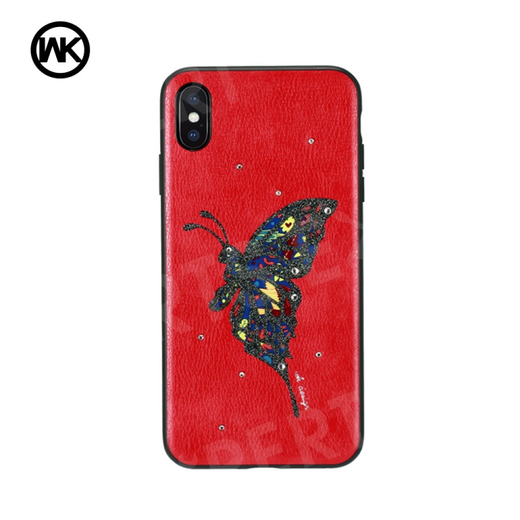 

WK for iPhone Xs 5.8 inch Bling Diamond Embossed Butterfly PU Leather Coated PC TPU Hybrid Phone Shell - Red, iPhone XS 5.8 inch