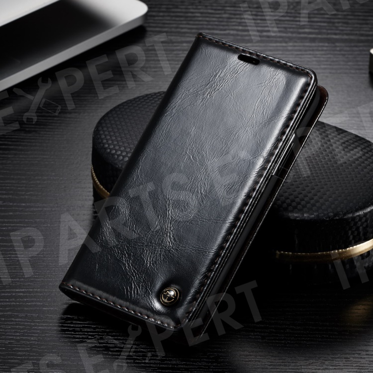 

CASEME 003 Series Oil Wax Leather Magnetic Wallet Stand Case for iPhone Xs 5.8 inch - Black, iPhone XS 5.8 inch