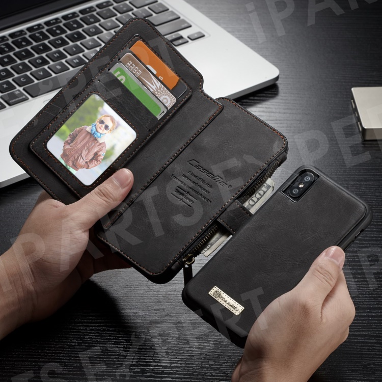 

CASEME 007 Series Detachable 2-in-1 Zipper Wallet Split Leather Cell Phone Case for iPhone Xs 5.8 inch - Black, iPhone XS 5.8 inch