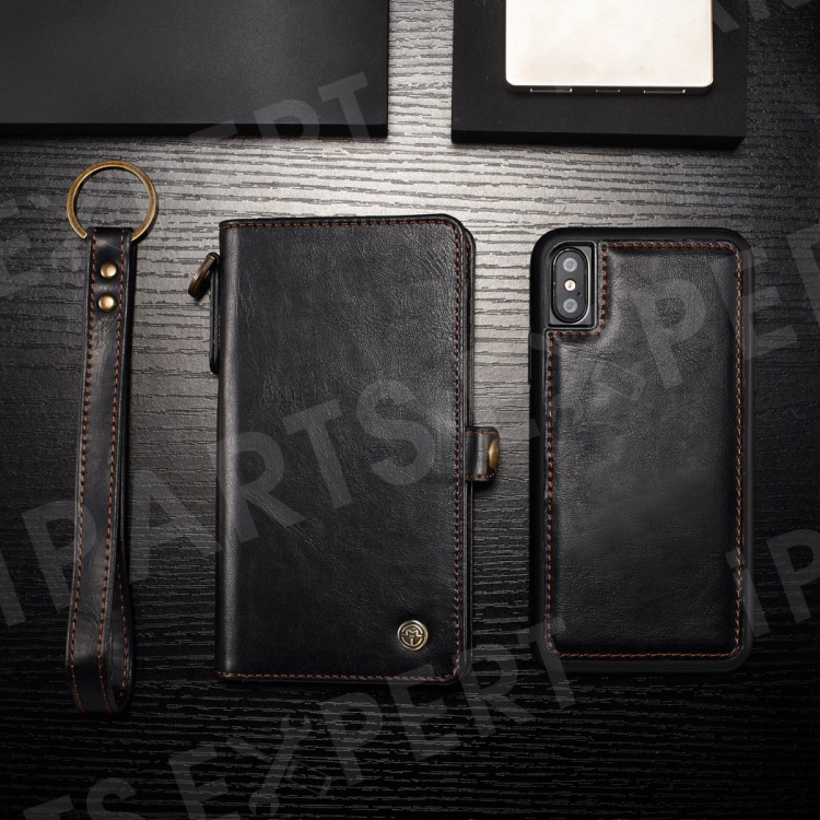 

CASEME Qin Series Detachable 2-in-1 Split Leather Wallet Phone Case for iPhone Xs 5.8 inch - Black, iPhone XS 5.8 inch