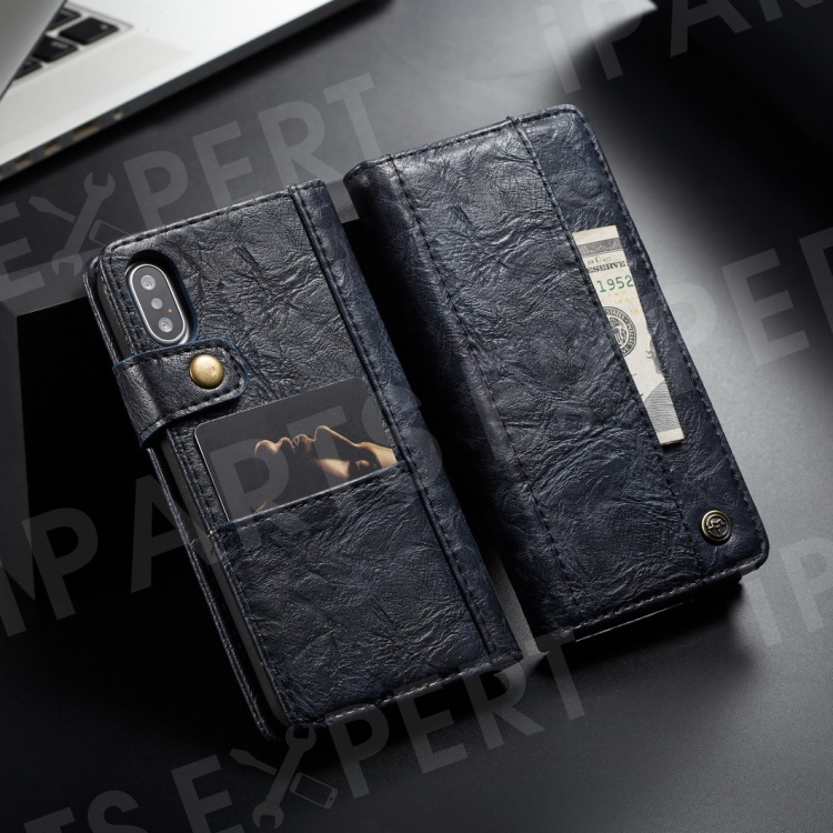 

CASEME 010 Series Vintage Style Card Slots Wallet PU Leather Phone Shell for iPhone Xs 5.8 inch - Blue, iPhone XS 5.8 inch