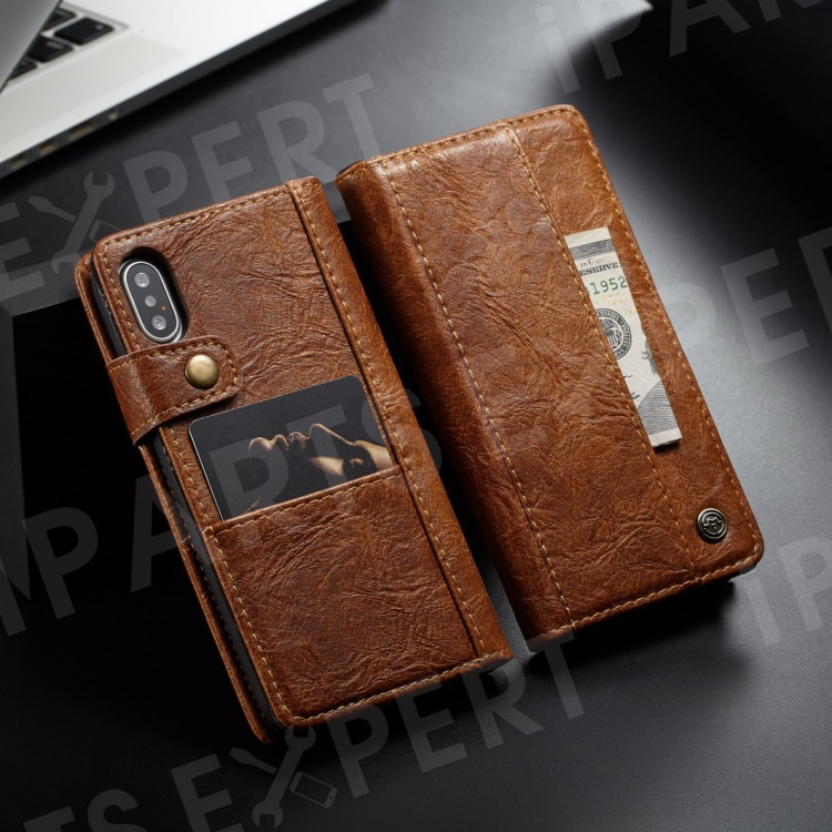 

CASEME 010 Series Vintage Style Card Slots Wallet PU Leather Phone Casing for iPhone Xs 5.8 inch - Brown, iPhone XS 5.8 inch