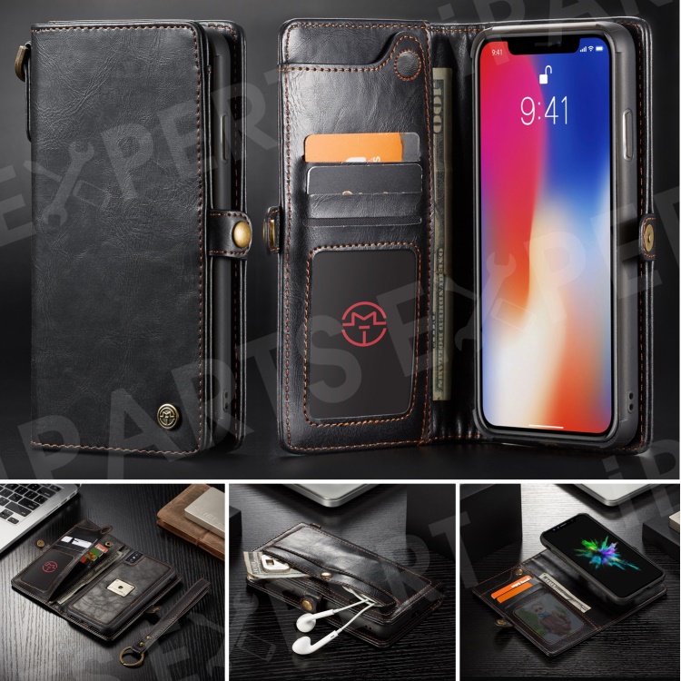 

CASEME Qin Series Detachable 2-in-1 Split Leather Wallet Phone Case for iPhone Xs Max 6.5 inch - Black, iPhone XS Max 6.5 inch