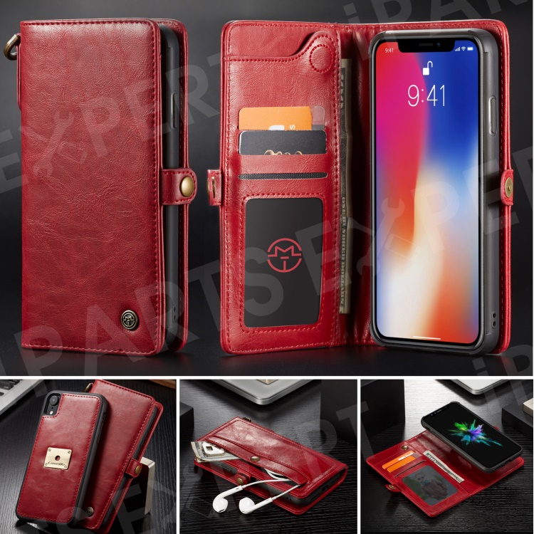 

CASEME Qin Series Detachable 2-in-1 Split Leather Wallet Case for iPhone Xs Max 6.5 inch - Red, iPhone XS Max 6.5 inch