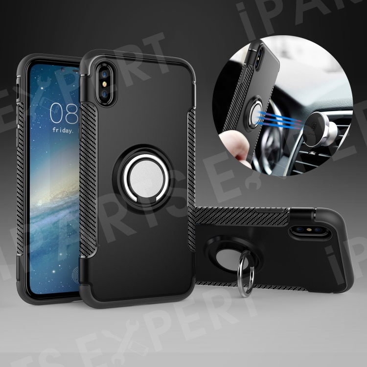 

Carbon Fiber Texture TPU + PC Hybrid Case with Kickstand for iPhone Xs 5.8 inch (Built-in Magnetic Metal Sheet) - Black, iPhone XS 5.8 inch