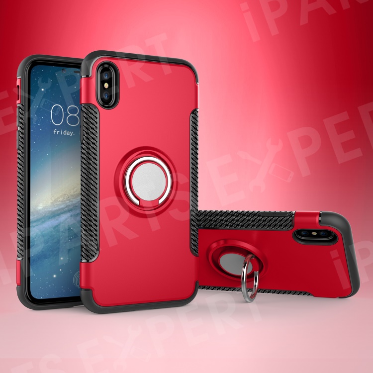 

Carbon Fiber Texture TPU + PC Hybrid Case Cover with Kickstand for iPhone Xs 5.8 inch (Built-in Magnetic Metal Sheet) - Red, iPhone XS 5.8 inch