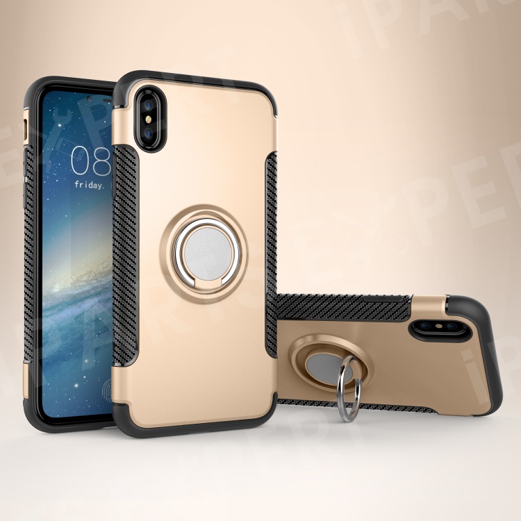 

Carbon Fiber Texture TPU + PC Combo Cover Case with Kickstand for iPhone Xs 5.8 inch (Built-in Magnetic Metal Sheet) - Gold, iPhone XS 5.8 inch
