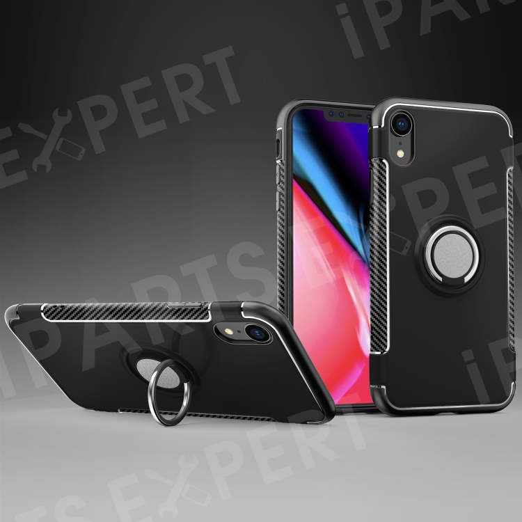 

Carbon Fiber Texture TPU + PC Hybrid Case with Kickstand for iPhone XR 6.1 inch (Built-in Magnetic Metal Sheet) - Black, iPhone XR 6.1 inch