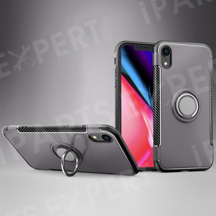 

Carbon Fiber Texture TPU + PC Hybrid Phone Case with Kickstand for iPhone XR 6.1 inch (Built-in Magnetic Metal Sheet) - Grey, iPhone XR 6.1 inch