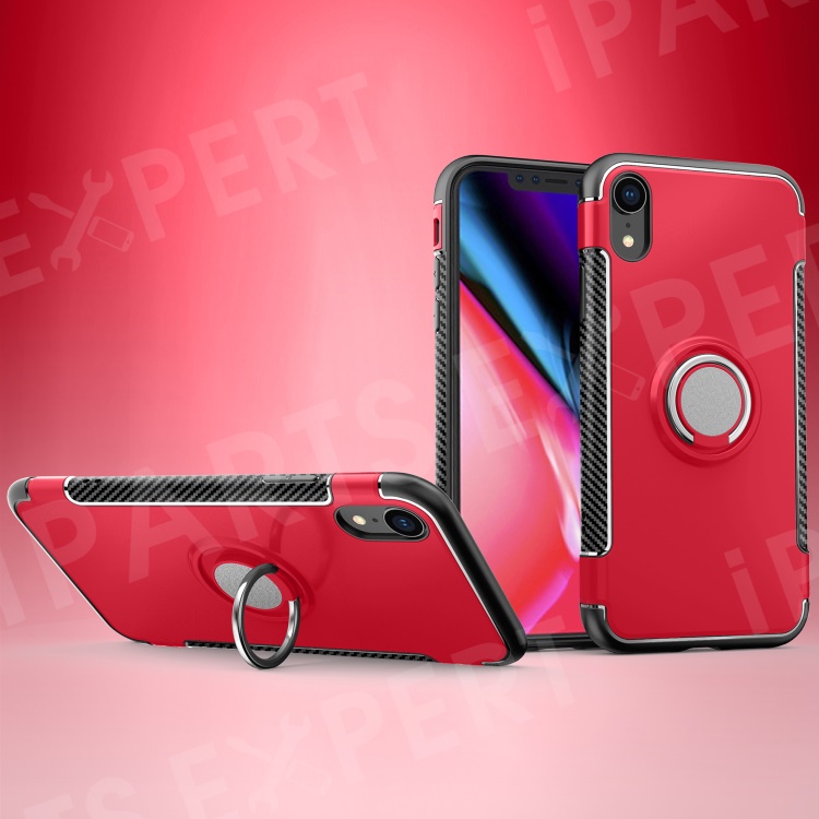 

Carbon Fiber Texture TPU + PC Hybrid Shell with Kickstand for iPhone XR 6.1 inch (Built-in Magnetic Metal Sheet) - Red, iPhone XR 6.1 inch