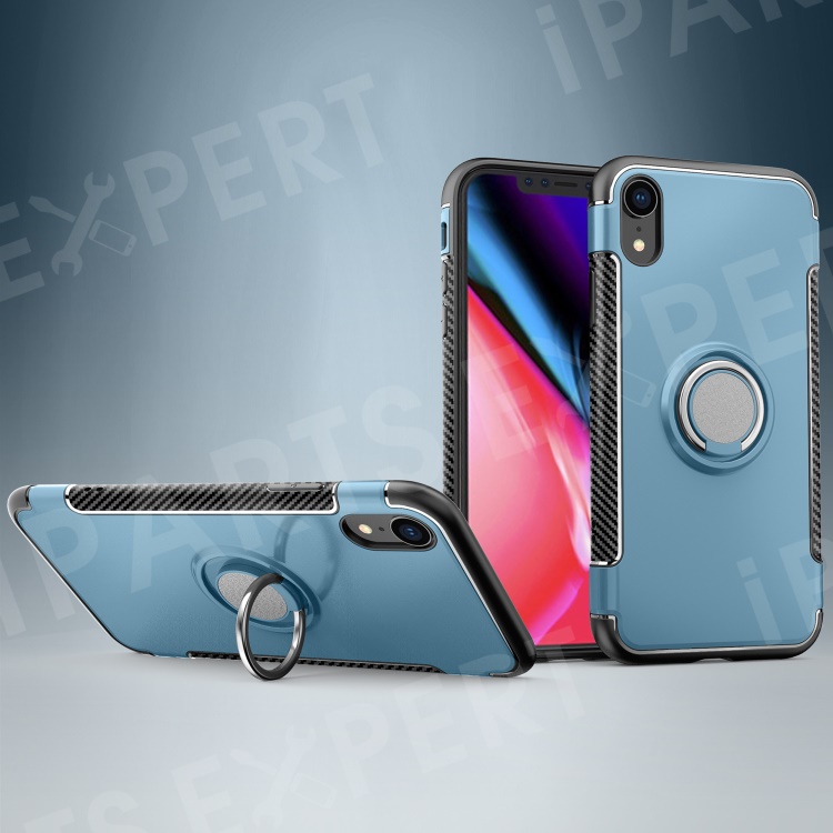 

Carbon Fiber Texture TPU + PC Hybrid Protective Case with Kickstand for iPhone XR 6.1 inch (Built-in Magnetic Metal Sheet) - Baby Blue, iPhone XR 6.1 inch