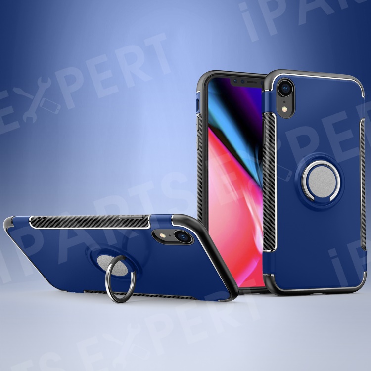 

Carbon Fiber Texture TPU + PC Combo Case Shell with Kickstand for iPhone XR 6.1 inch (Built-in Magnetic Metal Sheet) - Dark Blue, iPhone XR 6.1 inch