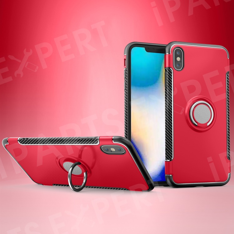 

Carbon Fiber Texture TPU + PC Hybrid Shell with Kickstand for iPhone XS Max 6.5 inch (Built-in Magnetic Metal Sheet) - Red, iPhone XS Max 6.5 inch