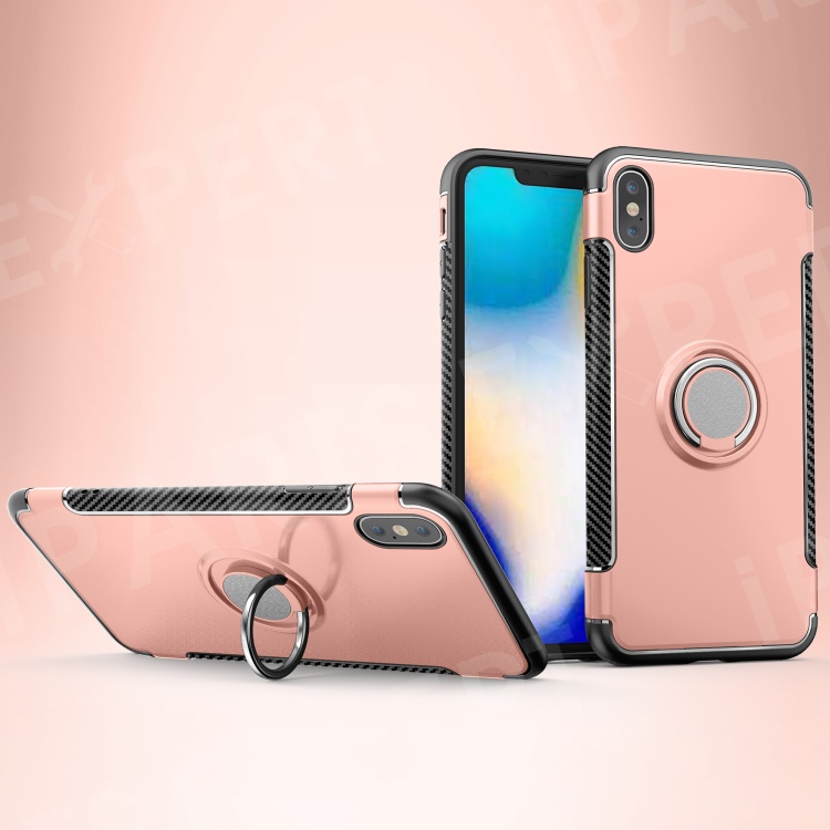 

Carbon Fiber Texture TPU + PC Hybrid Cell Phone Case with Kickstand for iPhone XS Max 6.5 inch (Built-in Magnetic Metal Sheet) - Rose Gold, iPhone XS Max 6.5 inch