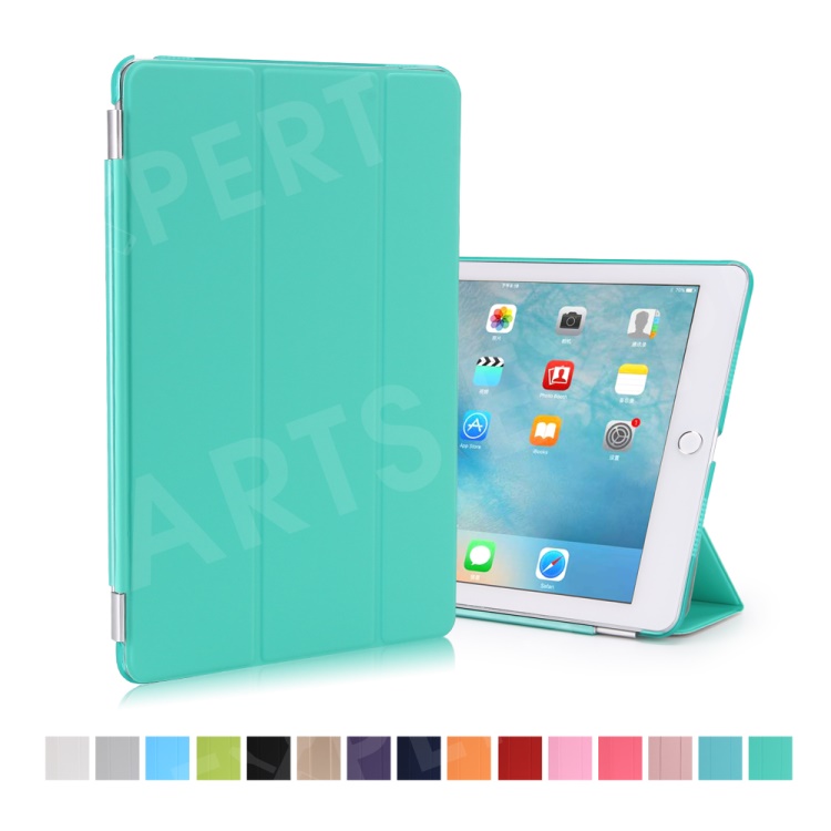 

Tri-fold Stand Smart Leather Cover + Companion Plastic Case for iPad Pro 9.7 - Cyan, iPad Pro 9.7 inch (2016)