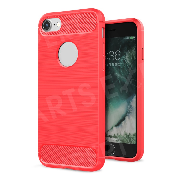 

Armor Brushed TPU Back Case for iPhone 8 / 7 4.7 inch with Carbon Fiber Decorated - Red, iPhone 8 4.7 inch