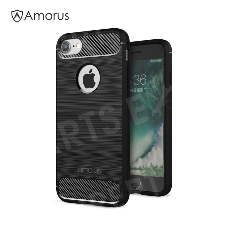 

AMORUS Carbon Fiber Texture Brushed TPU Mobile Phone Case foriPhone 8 / 7 4.7 inch - Black, iPhone 8 4.7 inch