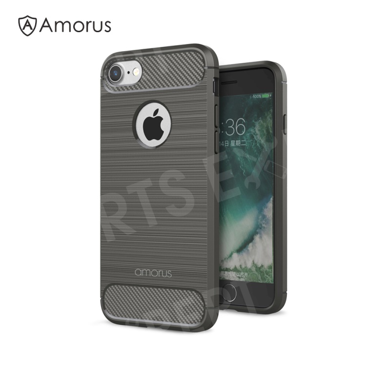 

AMORUS Carbon Fiber Decorated Brushed TPU Back Case for iPhone 8 / 7 4.7 inch - Grey, iPhone 8 4.7 inch