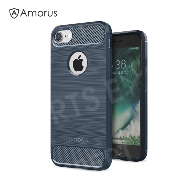 

AMORUS Carbon Fiber Decorated Brushed TPU Phone Shell for iPhone 8 / 7 4.7 inch - Dark Blue, iPhone 8 4.7 inch