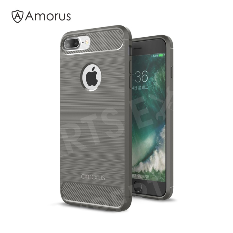 

AMORUS Carbon Fiber Texture Brushed TPU Phone Case for iPhone 8 Plus / 7 Plus 5.5 inch - Grey, iPhone 8 Plus 5.5 inch