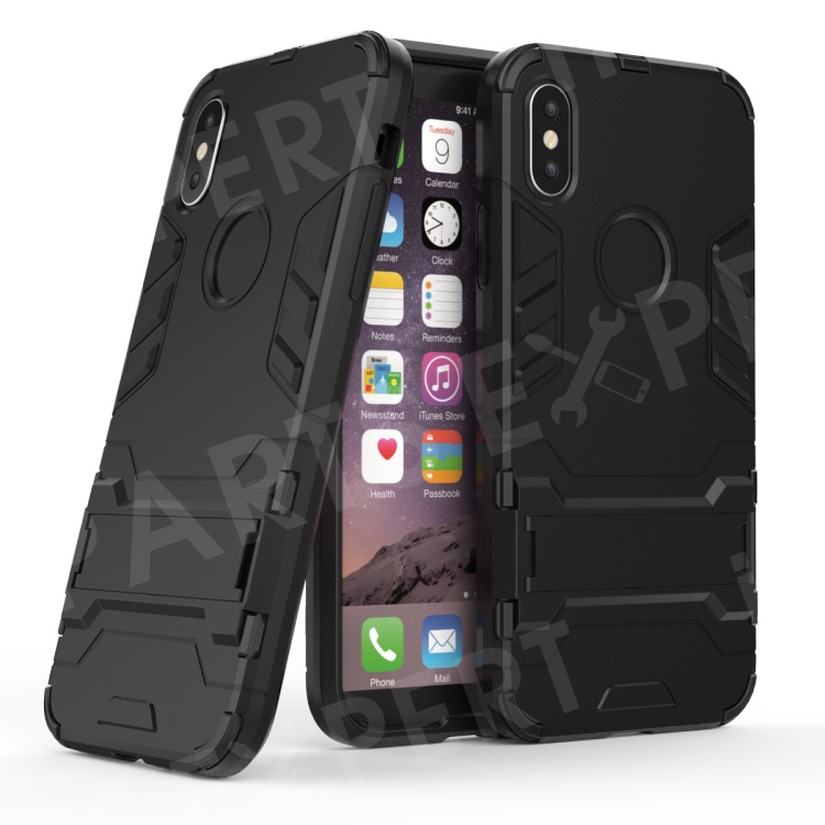

Cool Guard Plastic TPU Back Case with Kickstand for iPhone X/10 5.8 inch - Black, iPhone X
